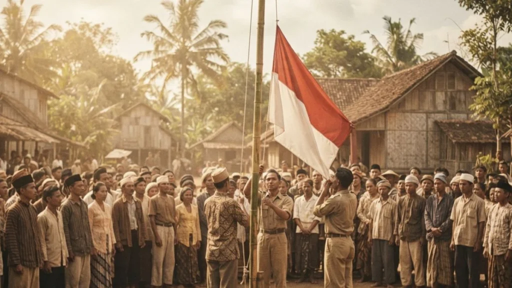 A historic flag-raising ceremony marking Indonesia's 1945 proclamation