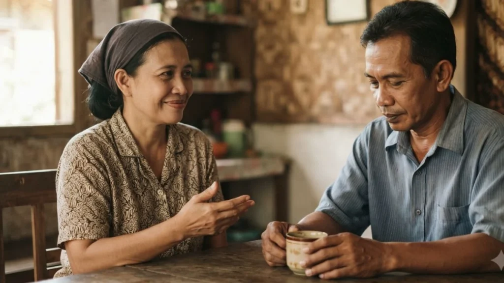 indonesian indirect communication - two people having a considerate, indirect conversation