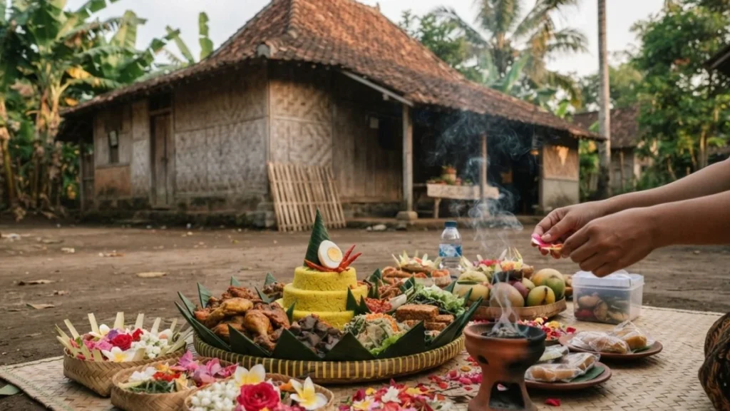 A traditional Javanese offering ceremony reflecting syncretic spiritual practice