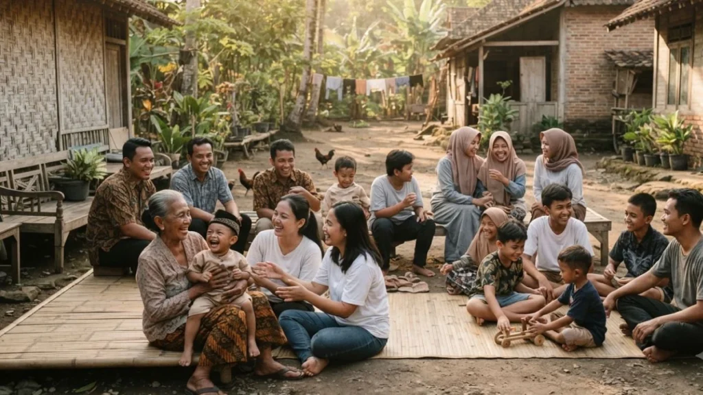personal questions indonesian culture - friends chatting casually in a community setting