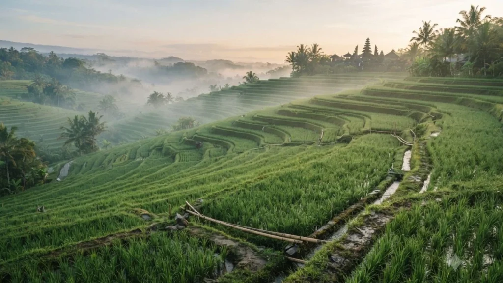Terraced rice fields sustained by Bali's traditional subak irrigation system